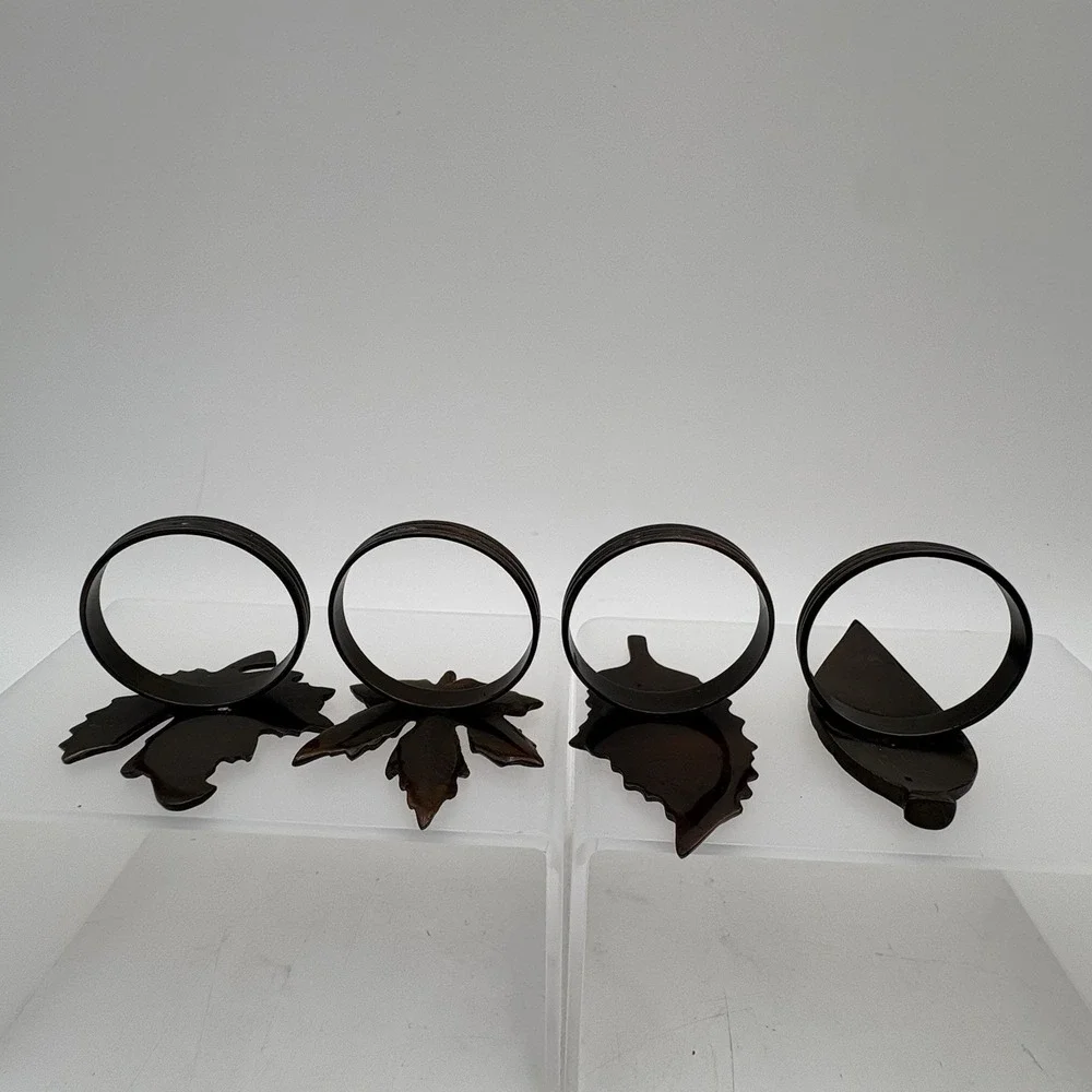 Set of 4 Metal Leaf Napkin Rings Autumn‎ Fall Table Decor Brown Bronze Finish